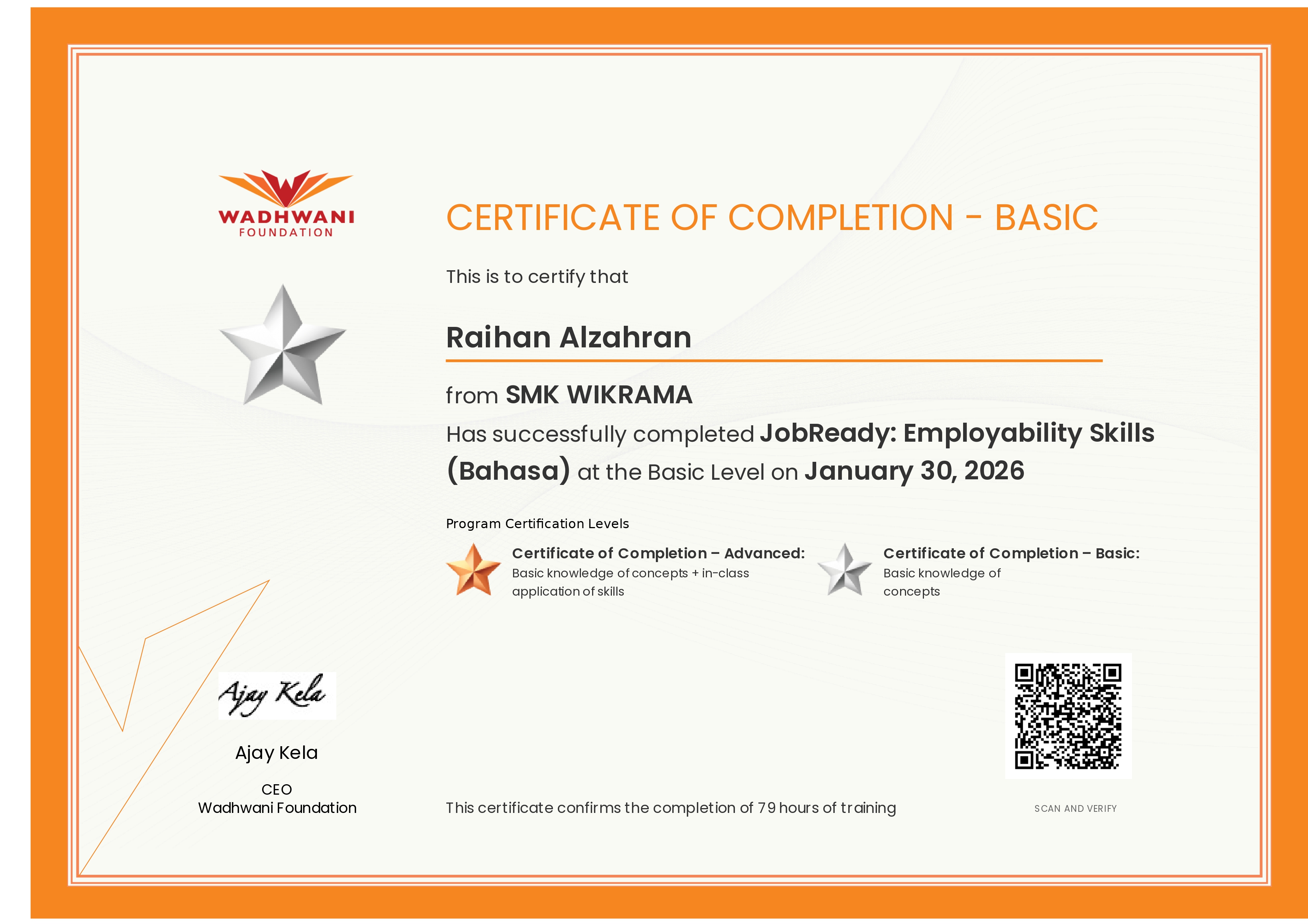 Sertifikat Wadhwani Foundation